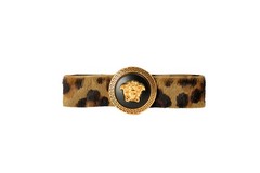Versace Pony Hair Gold Medusa Leo Print Ribbon Barrette Clip