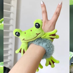 1Pcs Hair Circle Girl Frog Plush Green Hair Circle Bun Cute Funny Hair Band Elas