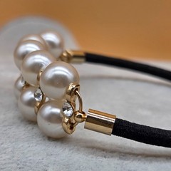 Rhinestone Faux Pearls Stretchable Hair Ponytail Holder/Elastic Bracelet Band