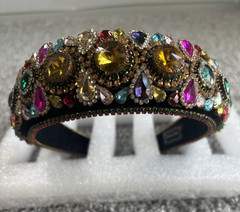 Handmade Multicolor Rhinestone Beaded Padded Headband, Fabric/Metal