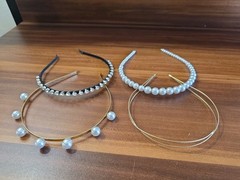 Lot Of 4 Metal Faux Pearl And Rhinestone Headbands All In Good Condition,…