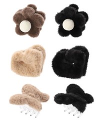 6PC Small Claw Hair Clips, Bow Flower Love Heart Plush Set C