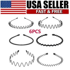 6PCS Metal Hair Headband Wave Style Hoop Band Comb Sports Hairband Men Women
