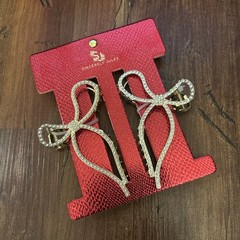 Sincerely Jules Bow Large Metal Claw Clips Rhinestone Pearl Set of 2 NWT Preppy