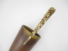 Brown Katazome Kimono Hair Clip 130mm Long Metal Upcycled Silk Hair Stick