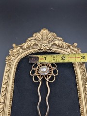 Vintage Hair Pick/ Comb Faux Pearls Rhinestone Flower Gold Tone 3″