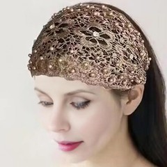 Elegant Women Hollow Headband Flower Pattern Shiny Rhinestones Faux Pearls Hair