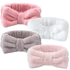 4 Pack Spa Headband for Washing Face, Girls Makeup Bow Tie Hair Band, Microfiber