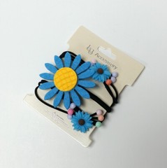 Blue Flower Hair Ties Elastic Ponytail Holder Bands 3 PCS Set