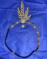 Flapper Style Headband Piece Rhinestone Feather Faux Pearls Roaring 20s Party SK