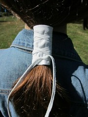 Ponytail Holder Leather Hair Tie Wrap Cuff BOHO Bohemian Clothing Jewelry Orange