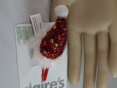 Claire’s Christmas Hair Hat Clip Red White Bling Santa’s Helper USA SELLER