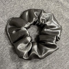 Black Satin Hair Scrunchie for Women Solid Round Classic Casual Style
