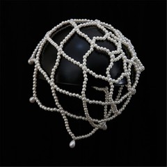 Women s Handmade Pearls Hat Elastic Pearls Headband Light weight Wedding Hat