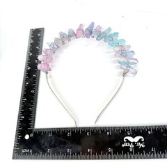 Pink Blue Ombre Aura Clear Quartz Crown Headband Iridescent Raw Stone Points